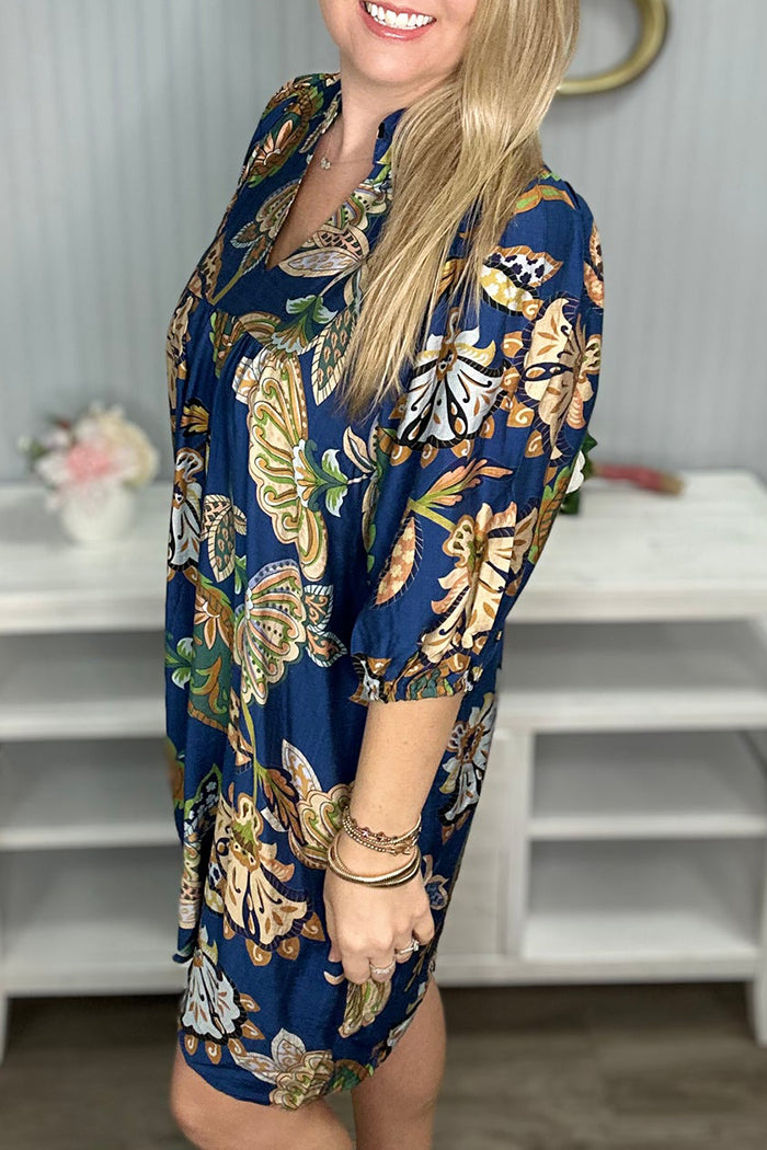 V-Neck Flower Pattern Dress