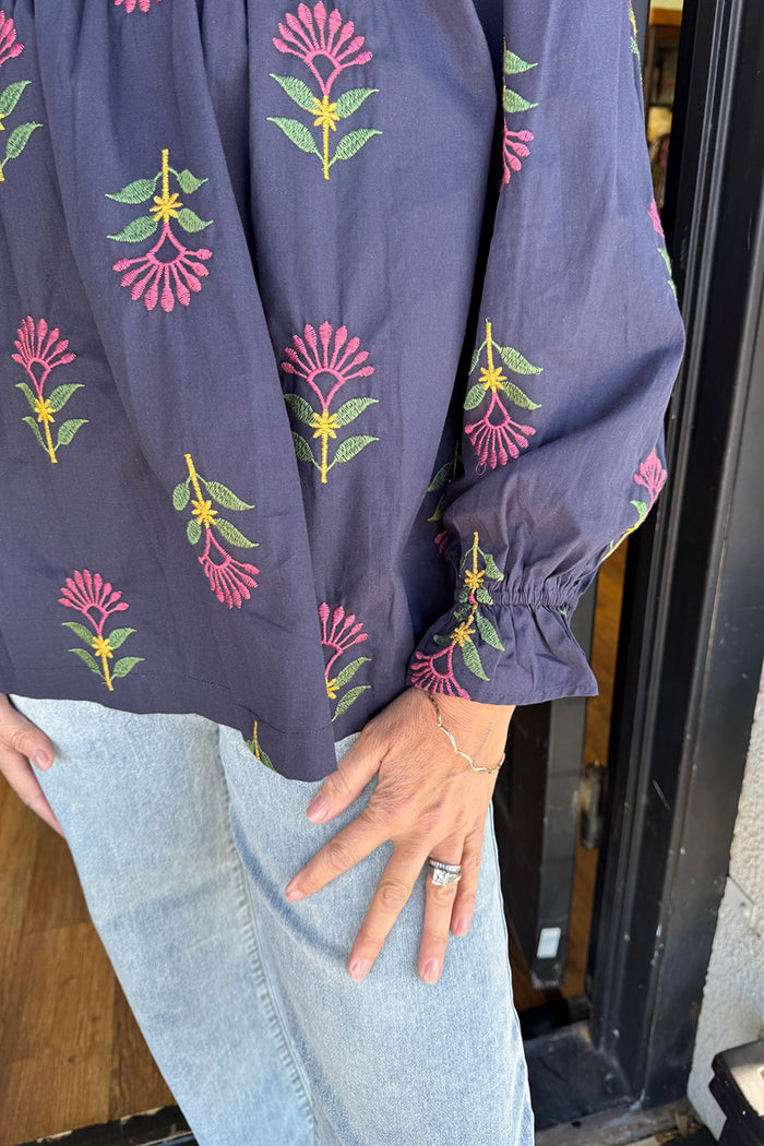 Casual Embroidered Floral Top