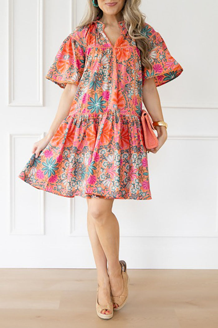 Flowers Ruffle Hem Pocket Dress