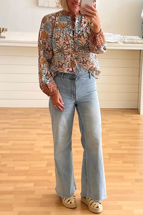 Mandarin Collar Floral Top