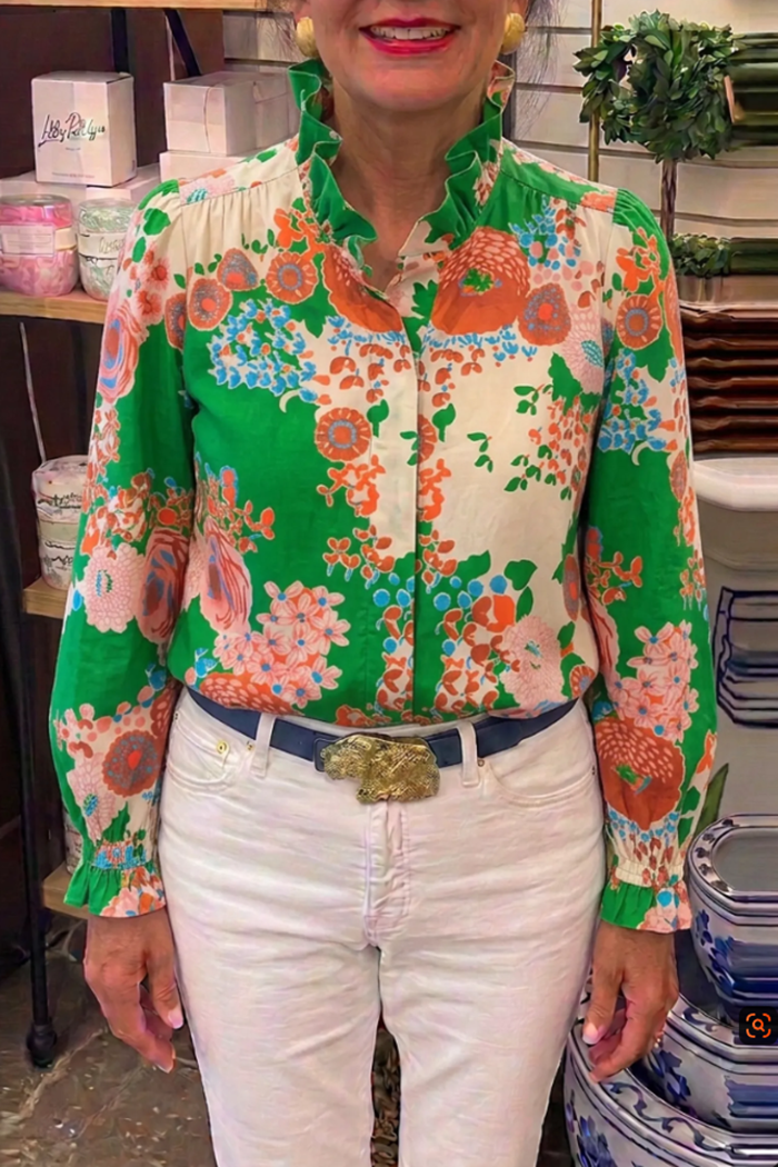 Casual Floral Print Ruffle Top