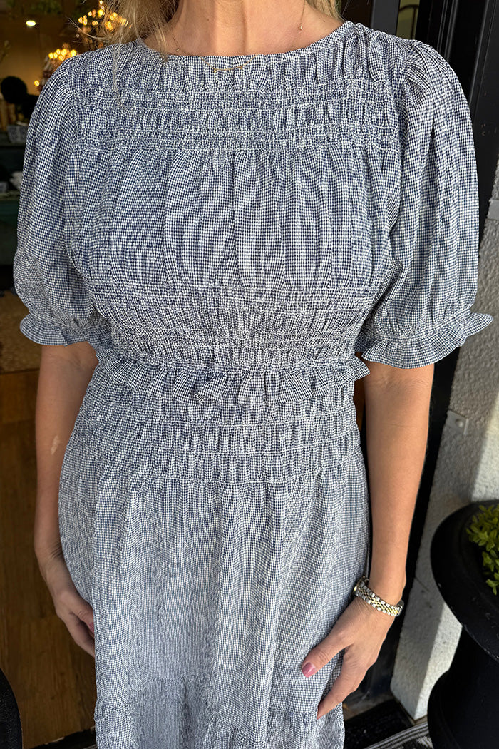 Smocked Waist Puff Sleeve Tiered Maxi Dress