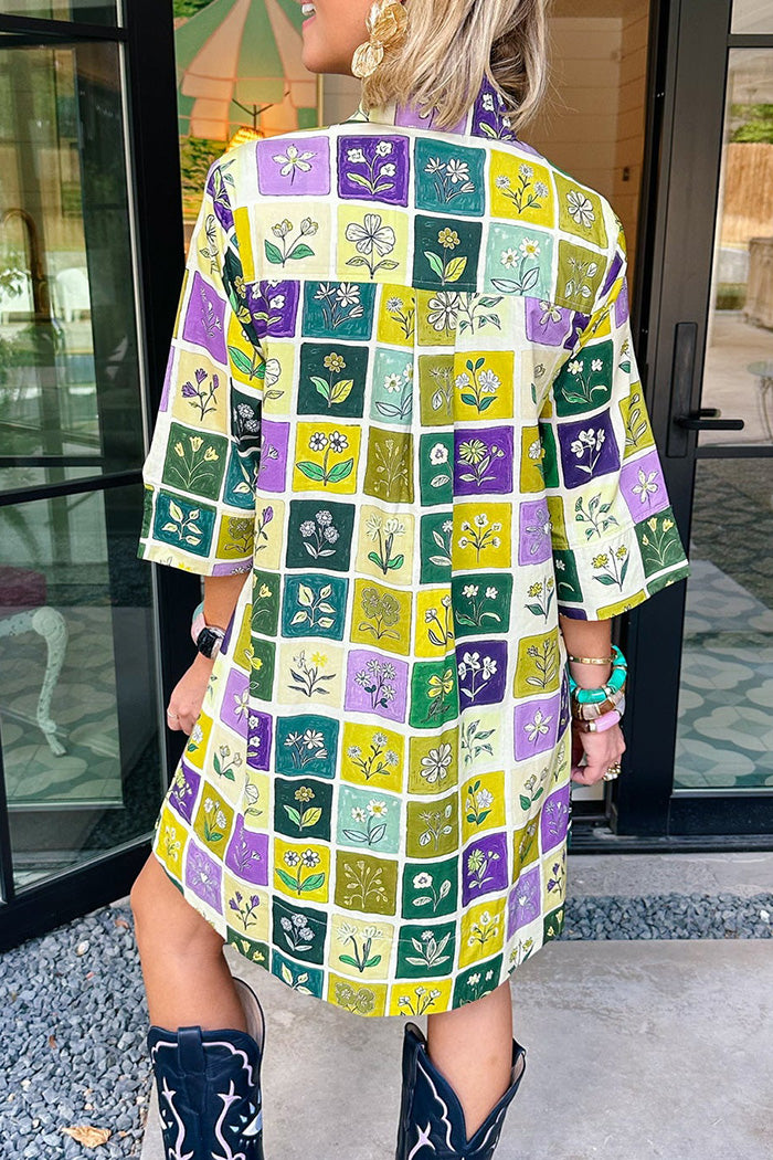 Ditsy Daisy Tiles Collared Dress