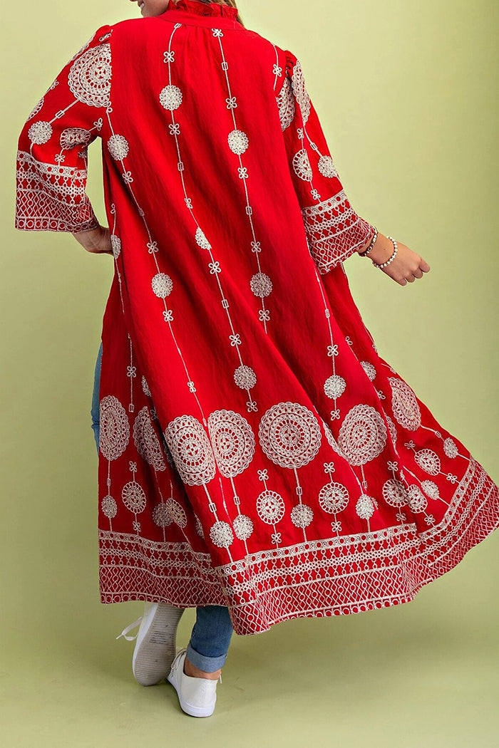 Moonlit Lace Embroidered Pocket Midi Dress