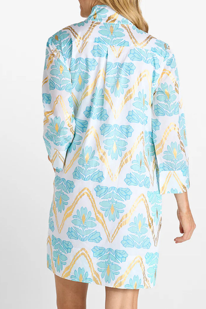 Light Aqua Print Stand Collar Shift Dress