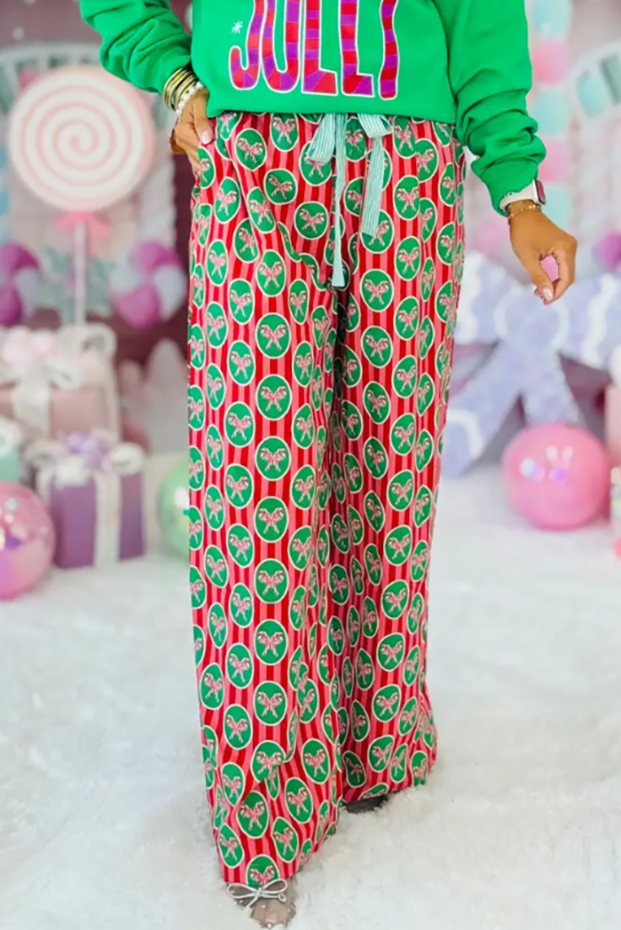 Striped Candy Cane Bow Pants