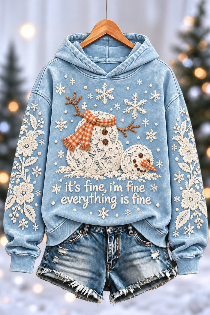 Snowman Lace Snowflake Denim Hoodie