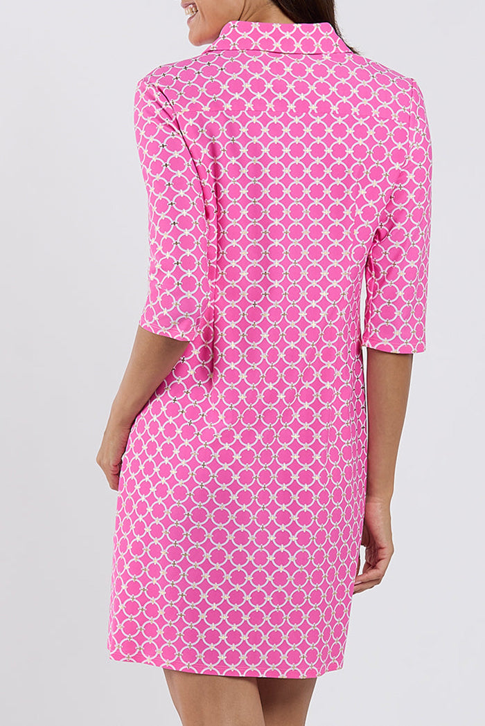 3/4 Sleeve Pink Shirt Dress