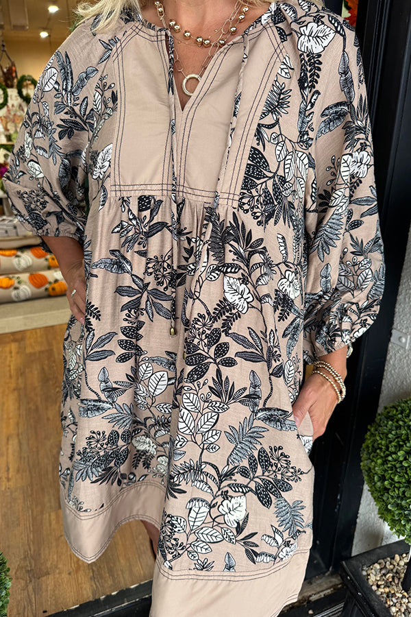 V-Neck Tie Floral Dress