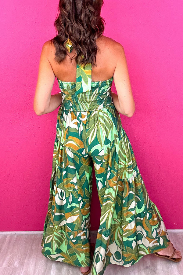 Halter Neck Pocket Floral Jumpsuit