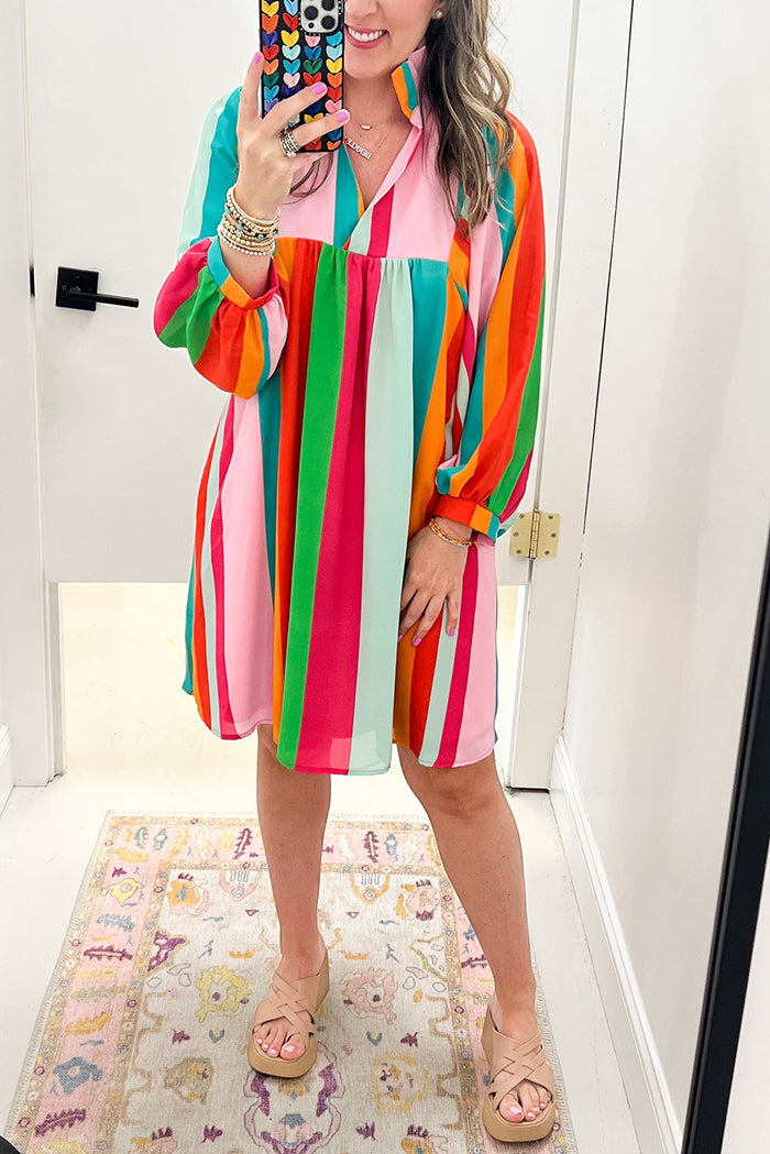 Colorful Striped Long-Sleeved Dress