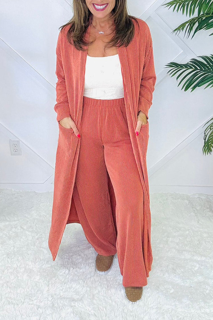Long Sleeve Cardigan Wide-leg Pants Sets