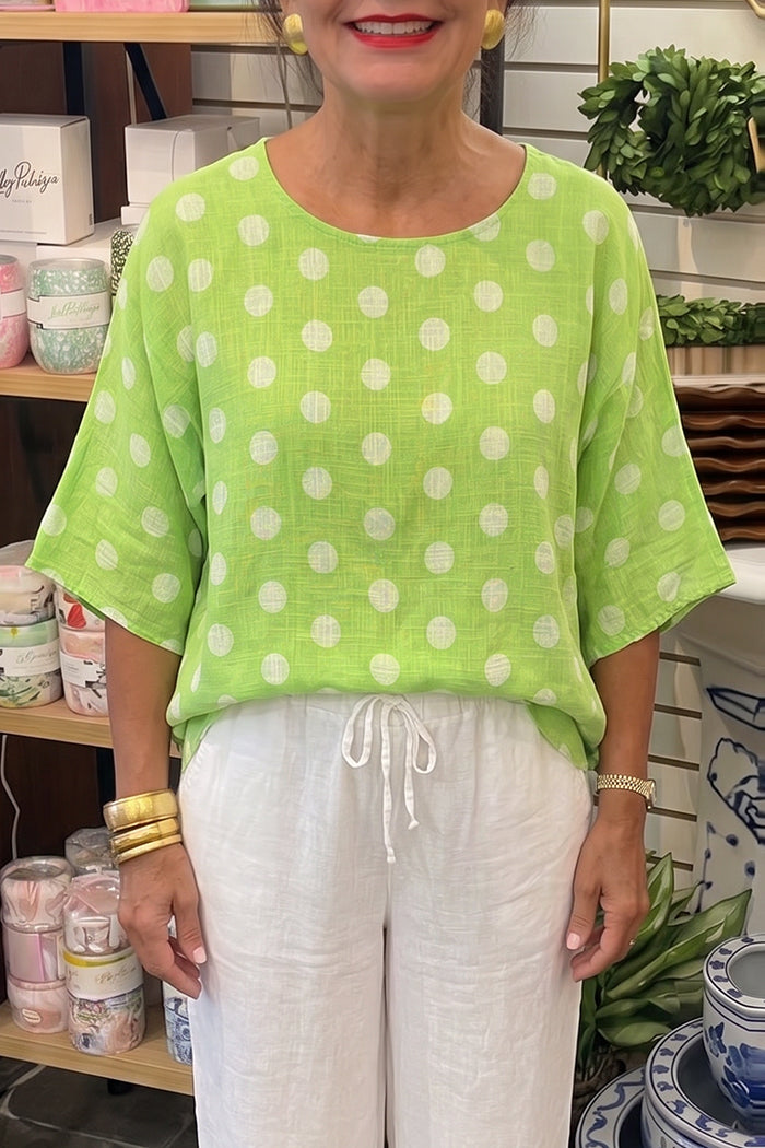 Polka Dot Linen Top And Linen Pants Set