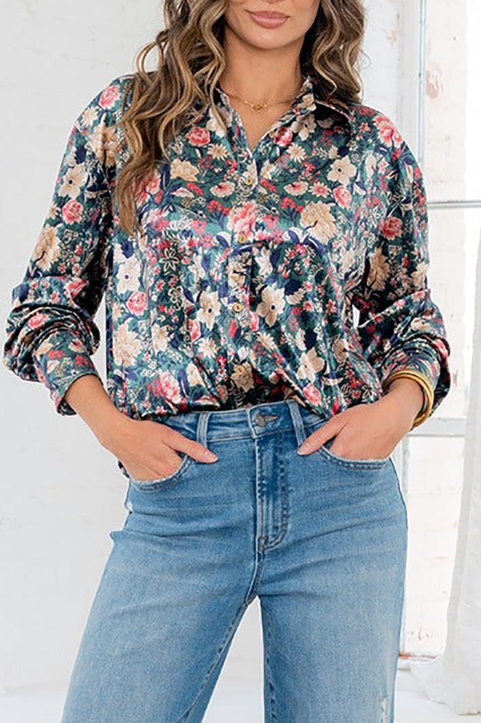 Button-Front Floral Blouse