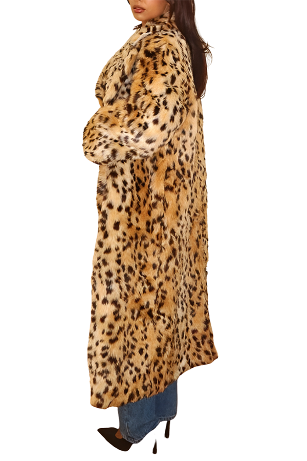 Faux Fur Animal Print Pocket Jacket