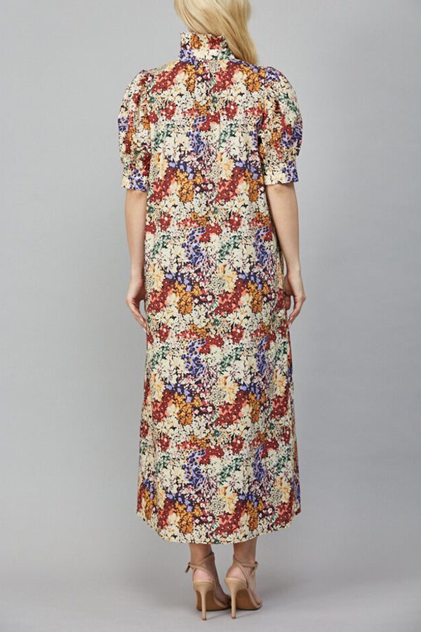 Floral Poplin Ruffled Collar Dress