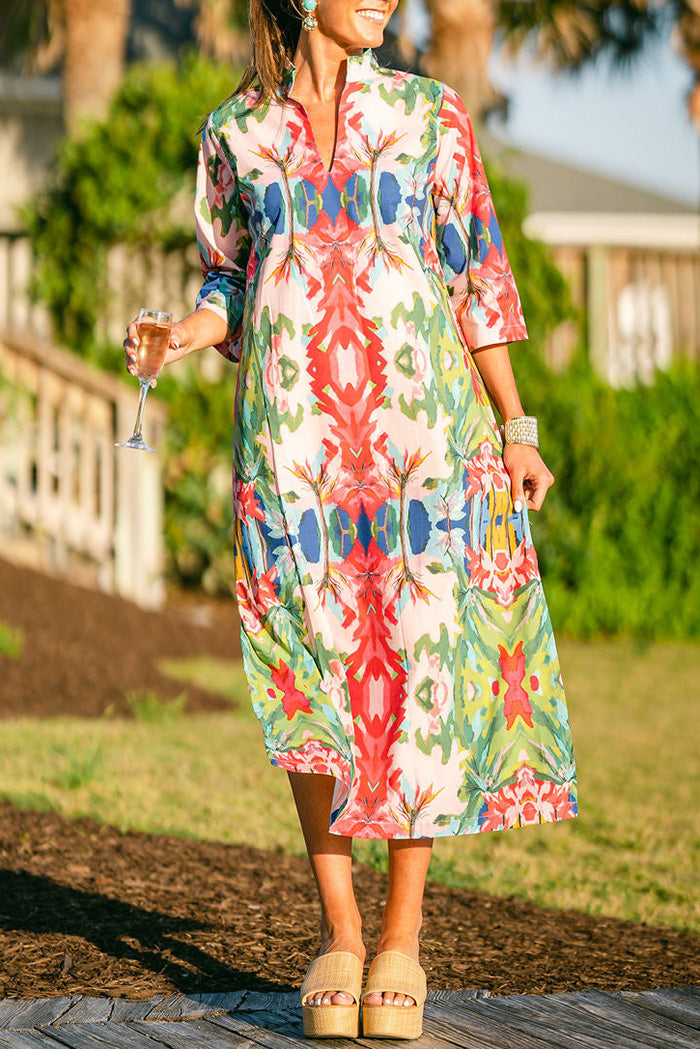 Split Hem Watercolor Floral Midi Dress