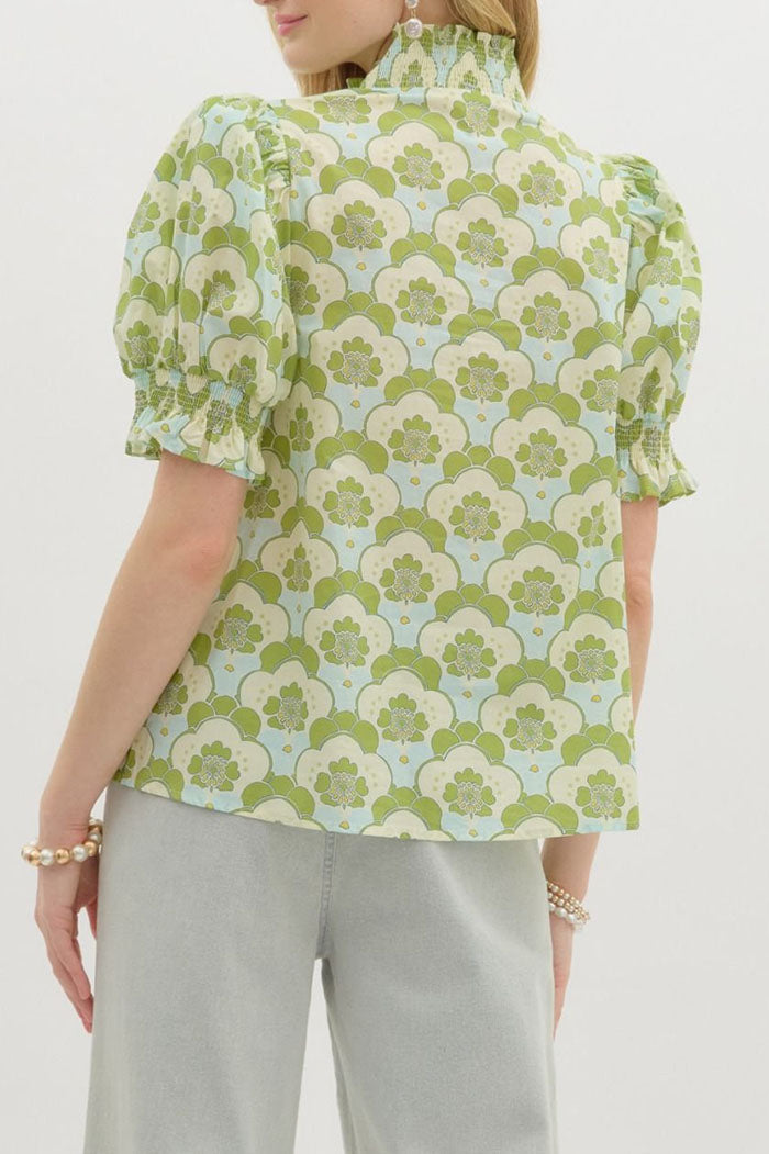 Floral Smocked Cuff Sleeve Top