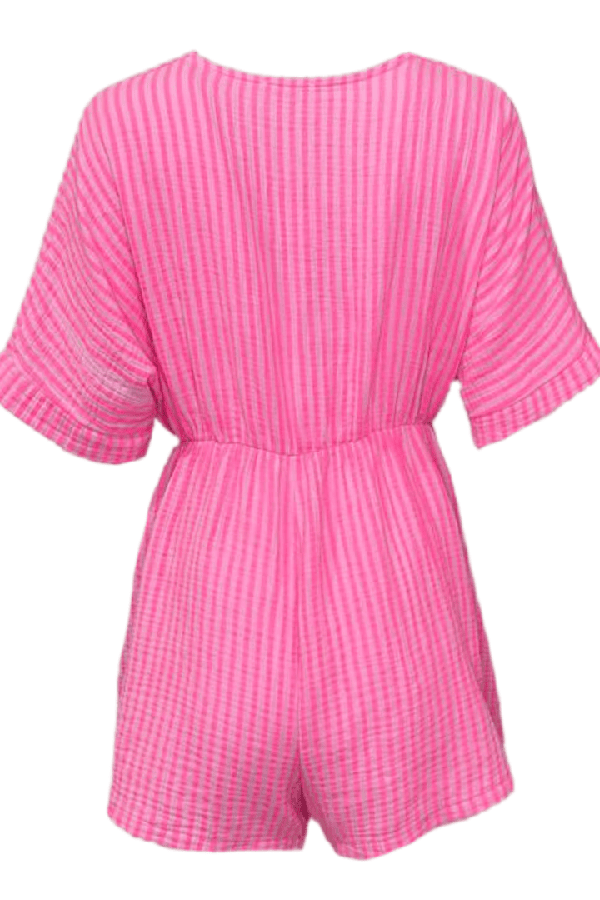 Casual Elastic Waist Stripe Romper