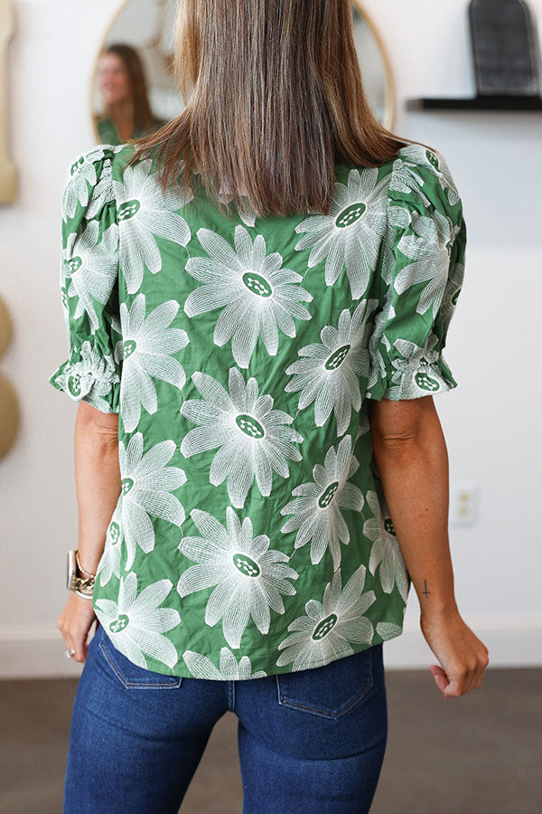 Embroidered Puff Sleeve Top
