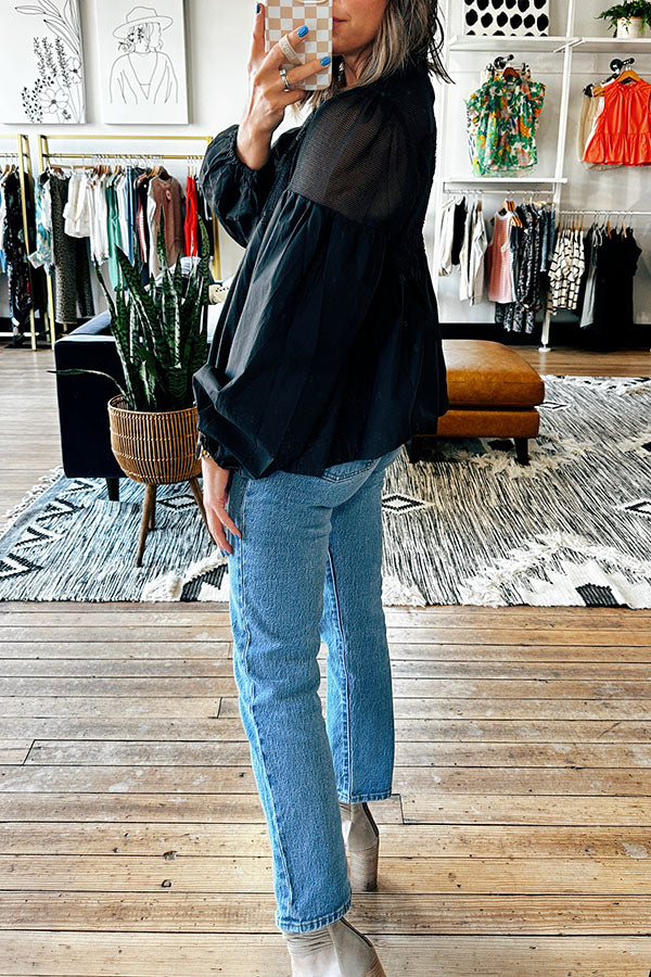 Lace Detail Pleated Top