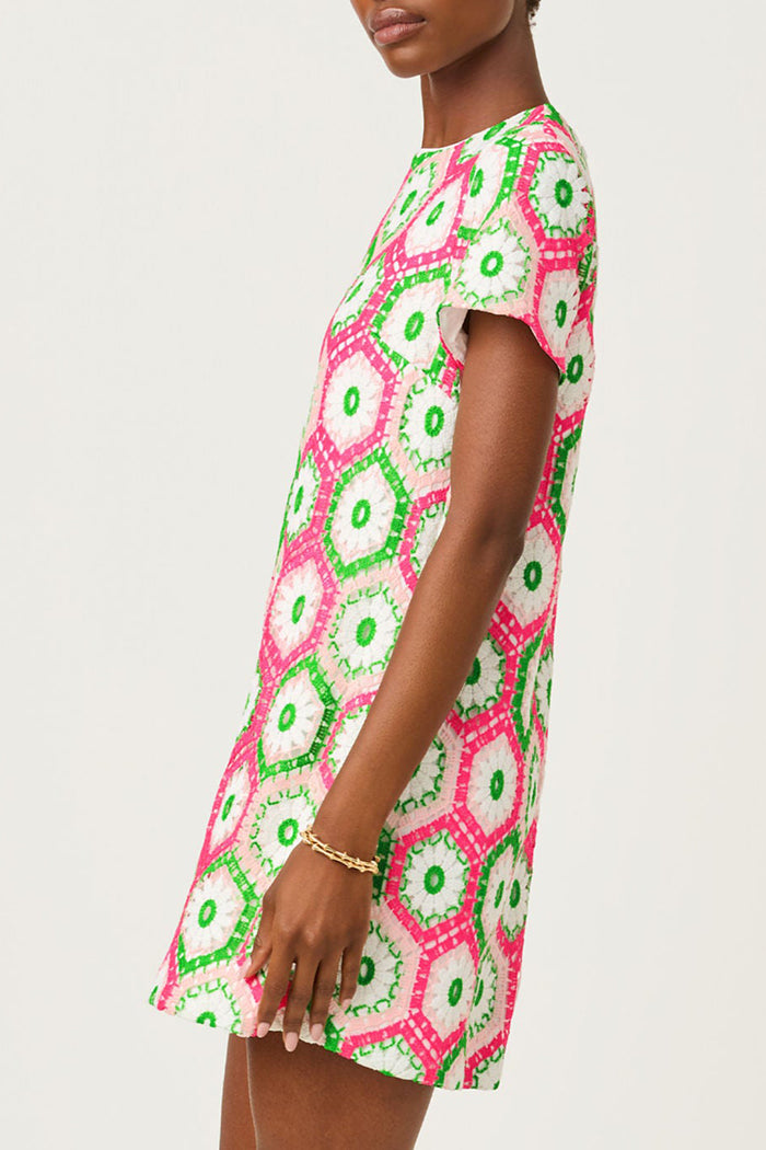 Short Sleeve Hexagon Print Mini Dress