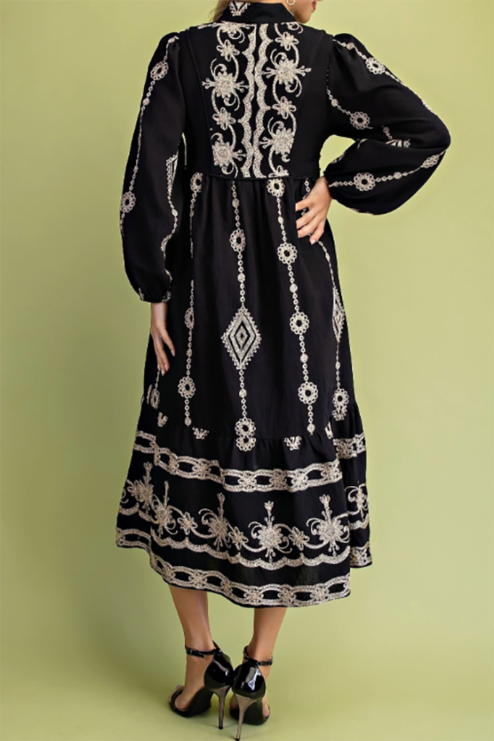 Ebony Embroidered Boho Maxi Dress