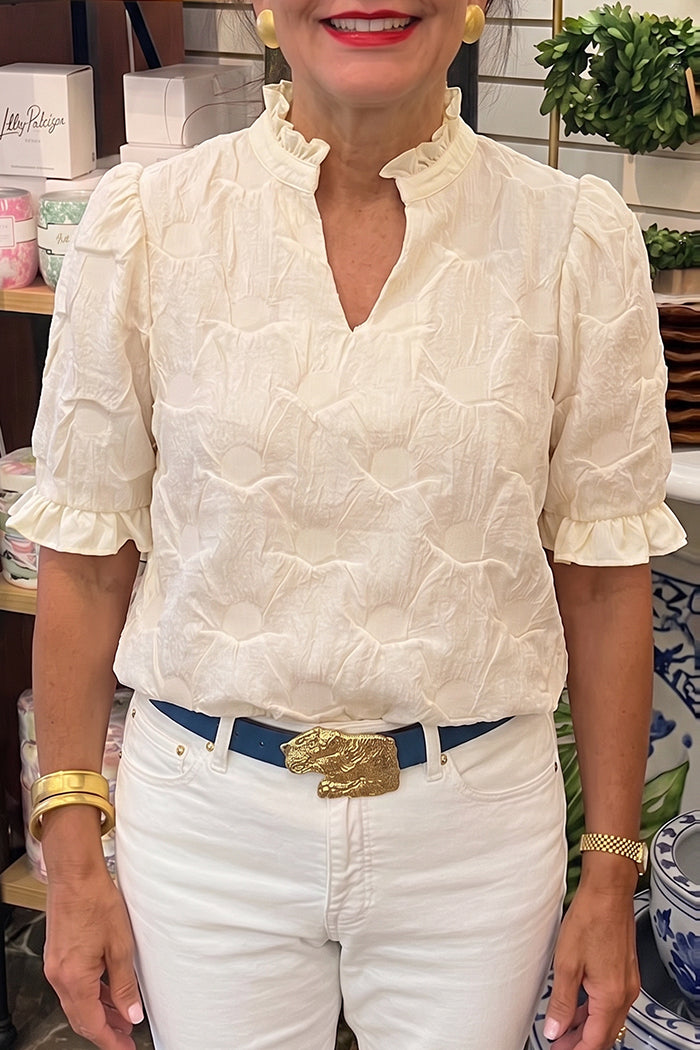 Ruffle Neck Puff Sleeve Top
