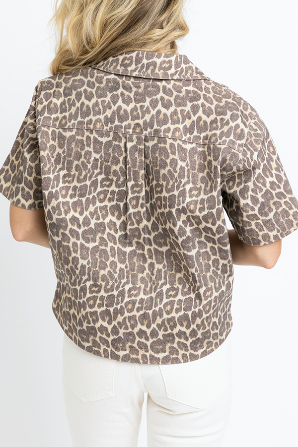 Leopard Denim Pocket Top
