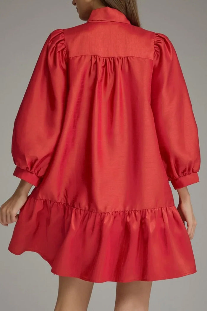 Bow Neck Ruffle Shirt Dress