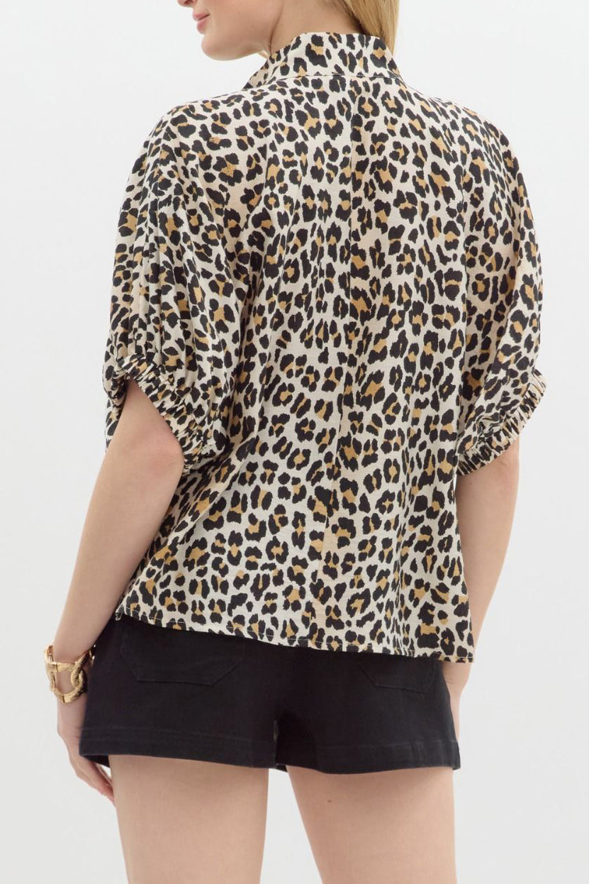 Bat Sleeve Leopard Patchwork Top