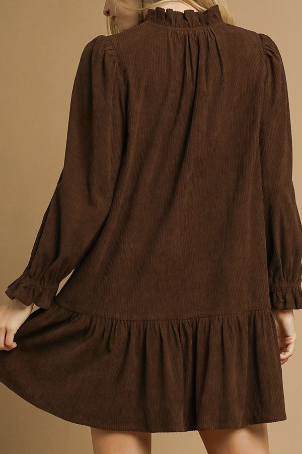 Corduroy Ruffle Trim Dress