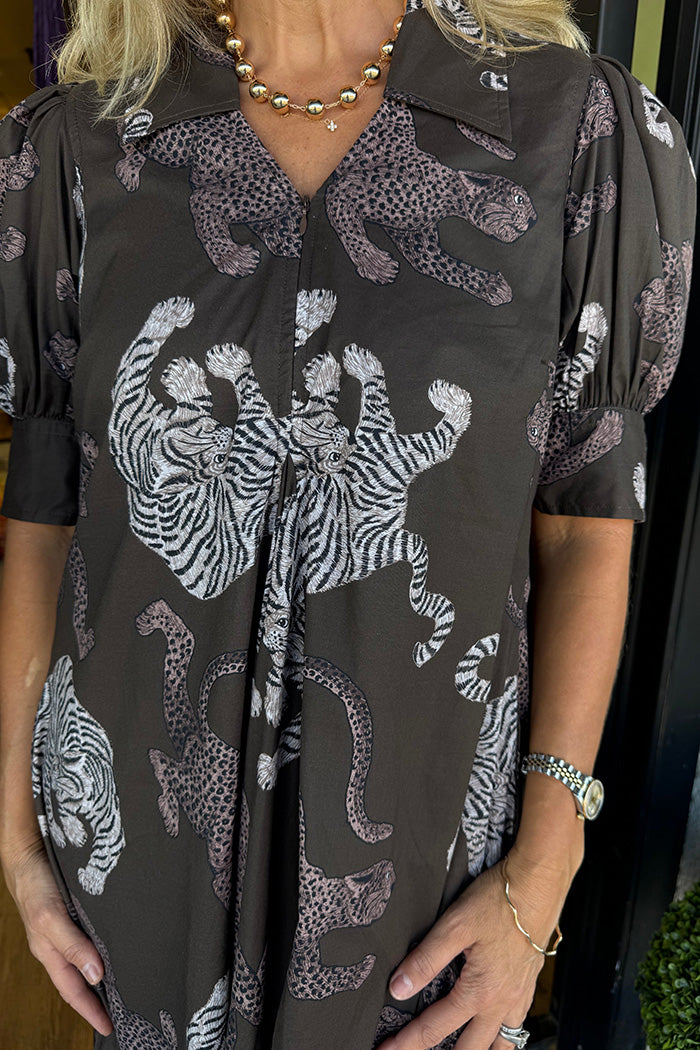 Tiger Print Puff Sleeve Maxi Dress