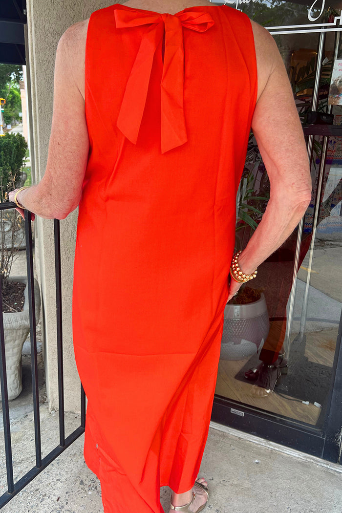 Retro Print Sleeveless Column Pocket Midi Dress