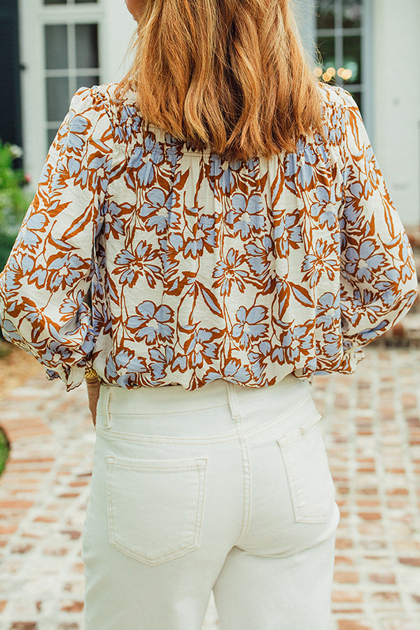 Casual Floral Smocked Blouse