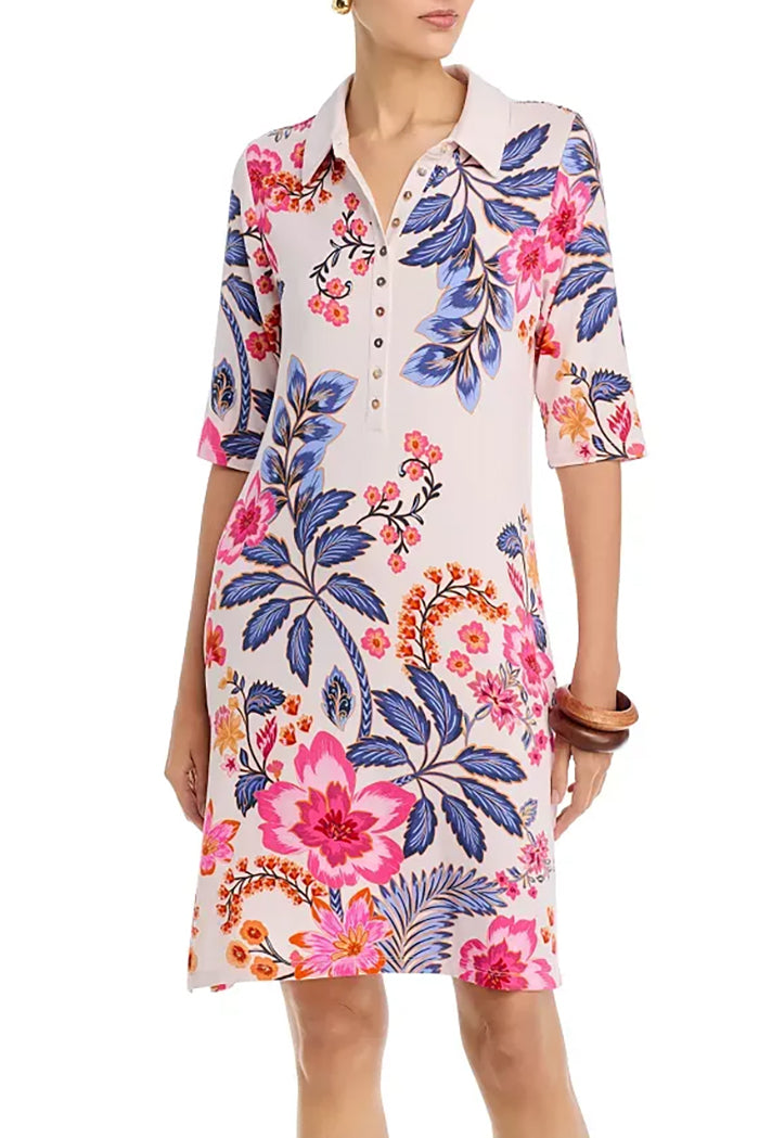 Collared Half Sleeve Floral Dress