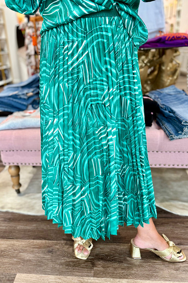 Casual Tie Blouse Pleated Skirt Set