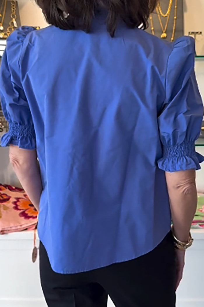 Solid Ruffle Button Top