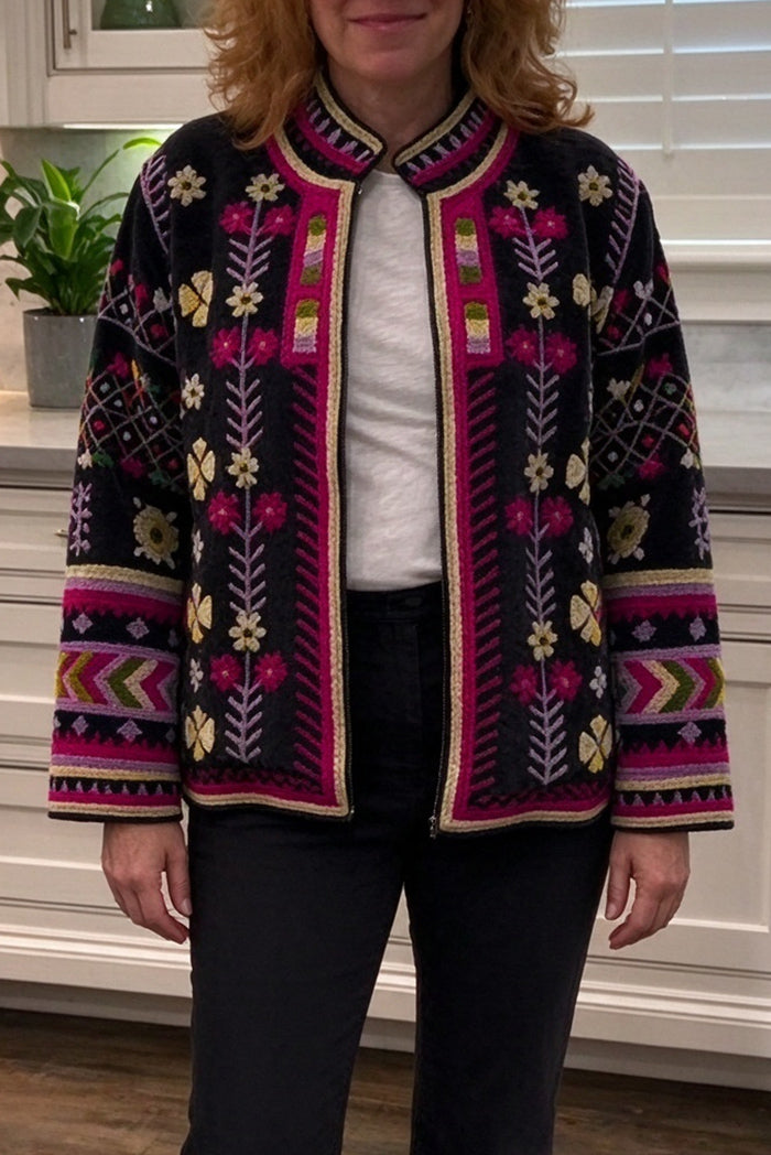 Floral Embroidered Open Front Jacket