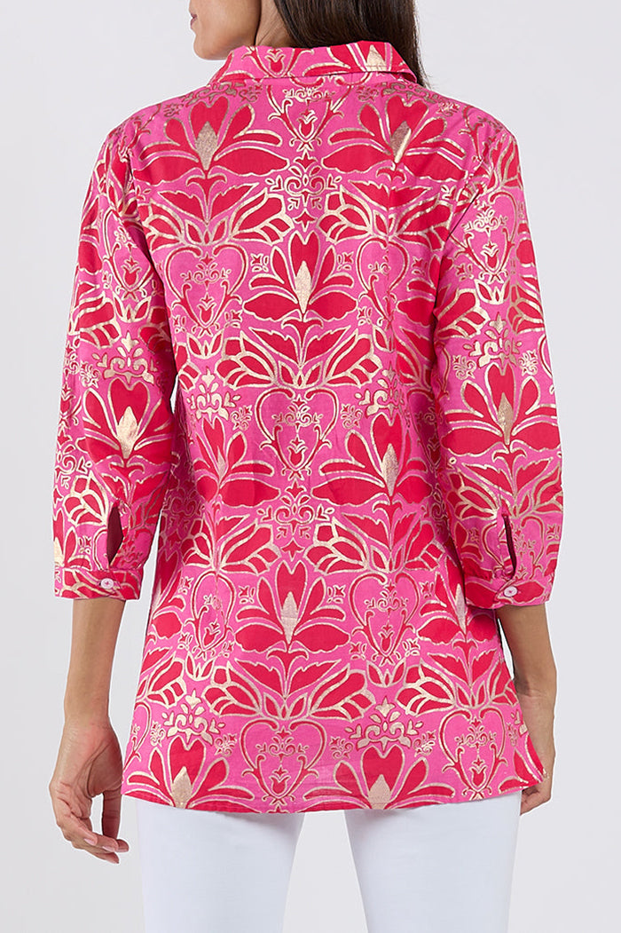 Printed 3/4 Sleeve Button Top