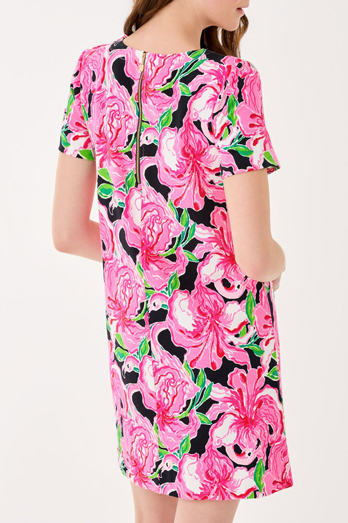 Vibrant Pink Print Short-Sleeve Dress