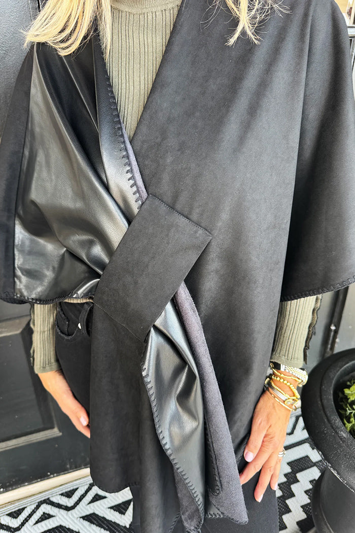 Black Faux Leather Whipstitch Wrap