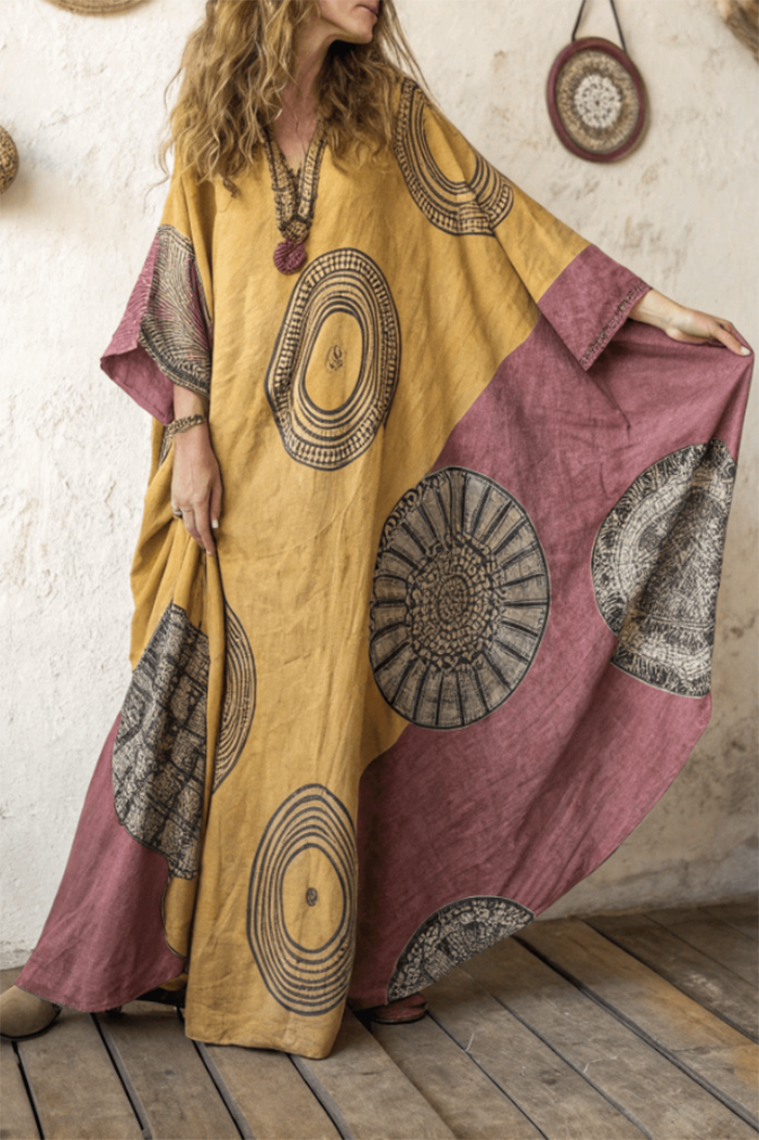 Color Block Tribal Kaftan Maxi Dress