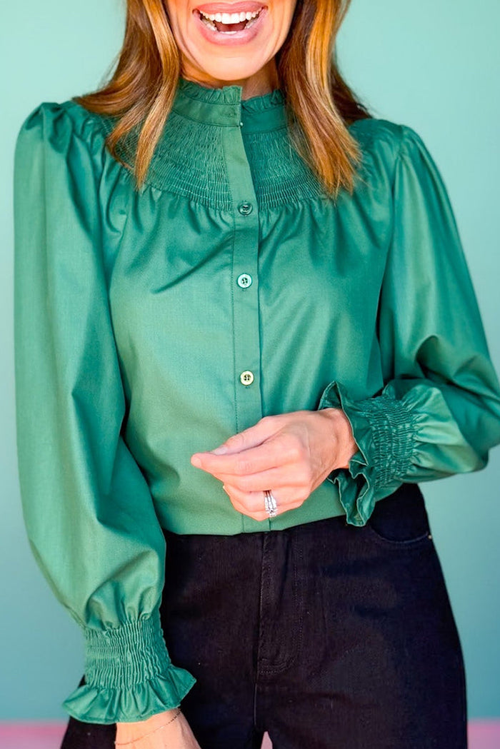 Button-Front Long Sleeve Blouse