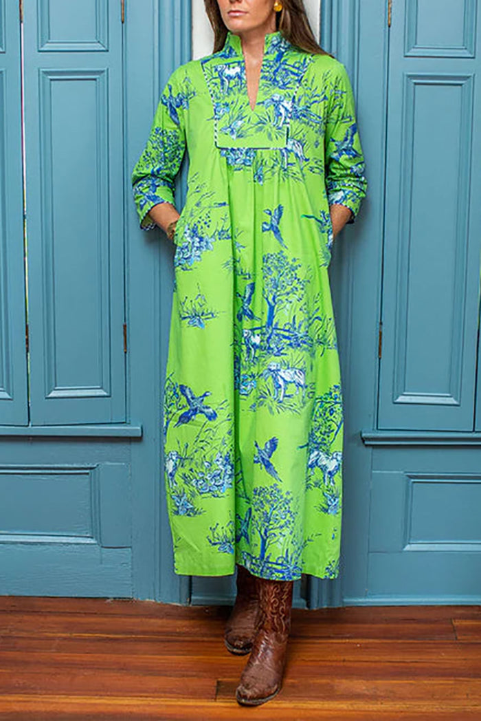 Vibrant Floral-Bird Pocket Dress