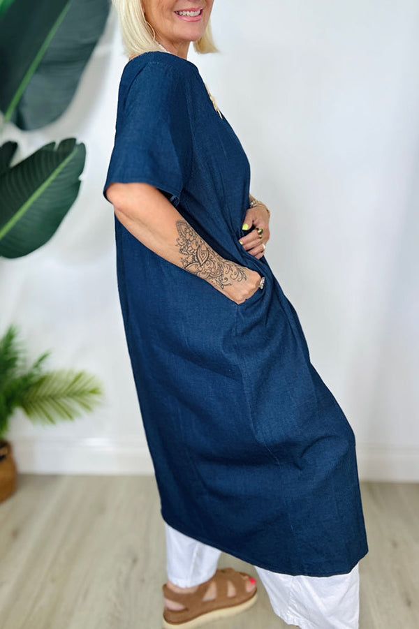 Casual Denim Midi Dress