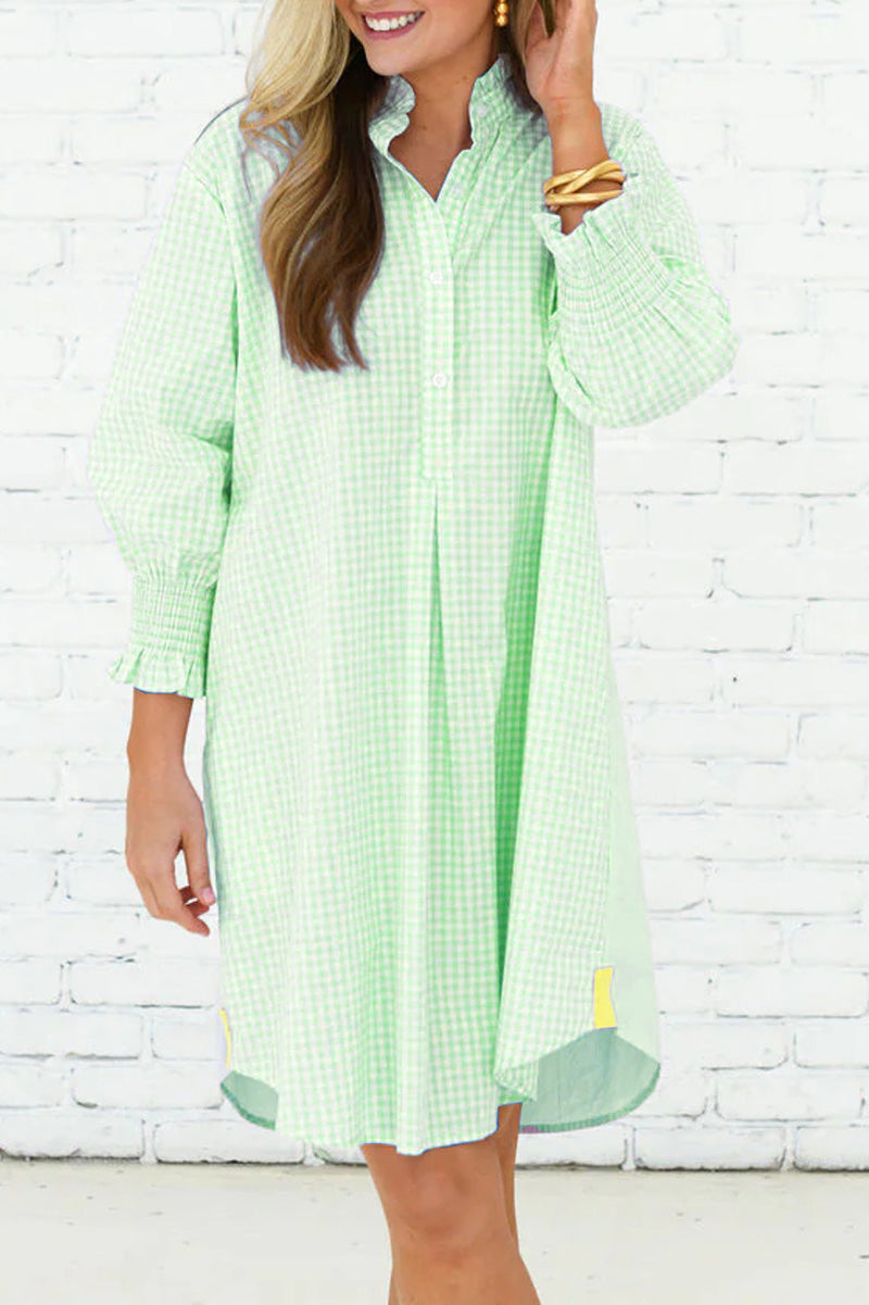 Ruffle Collar Smocked Sleeve Cuff Dress