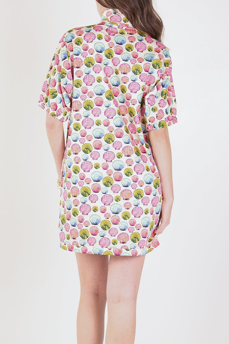 Seashell Print Dolman Sleeves Pockets Dress