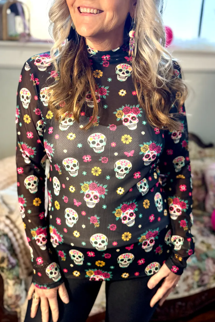 Candy Skulls Mesh Top