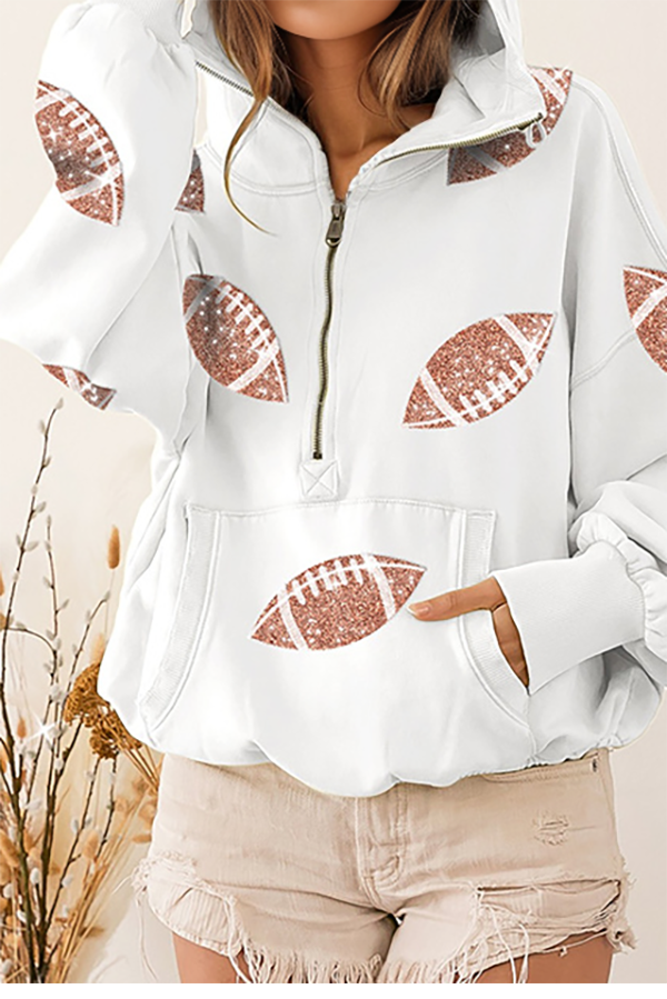 Zipper Drawstring Hooded Top